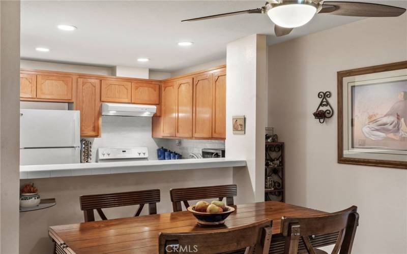 Looking towards the kitchen from the dining area.