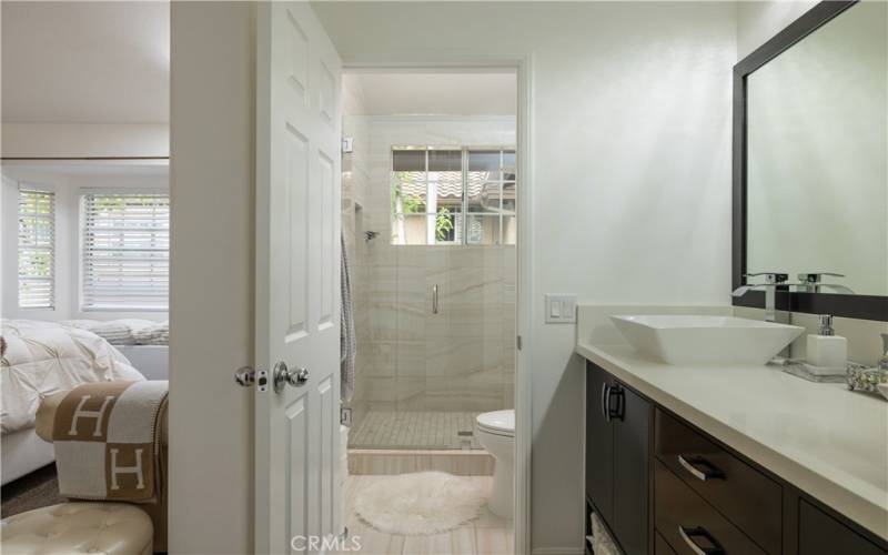 Remodeled Primary Bathroom Shower with fresh air window.