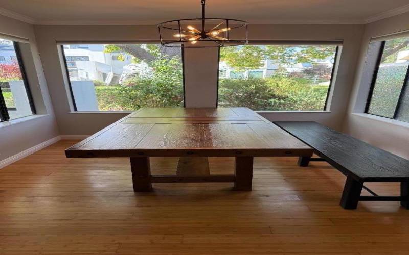 Dining area furnished with dining table and bench seat