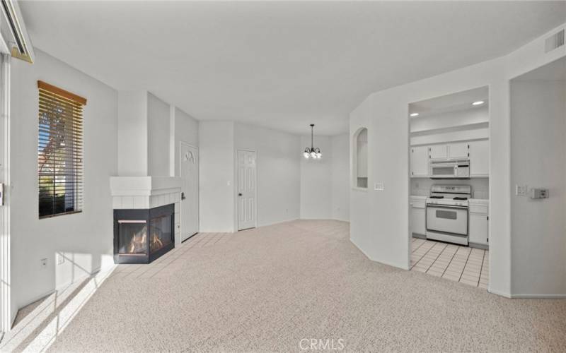 Living room, Dining area and kitchen