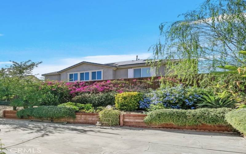 Beautiful colorfully landscaped backyard.