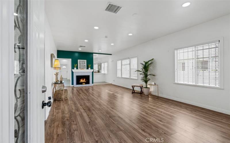 Bright Living Room with numerous recessed lights.