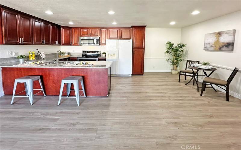 Open concept kitchen, dining