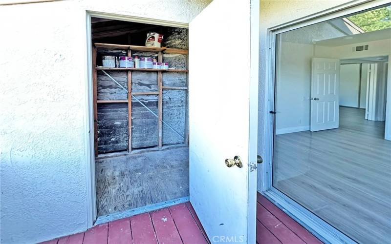 large balcony with large storage closet