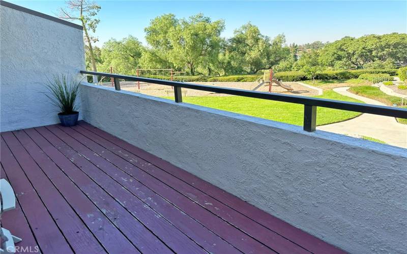 Balcony over looks park/tot park