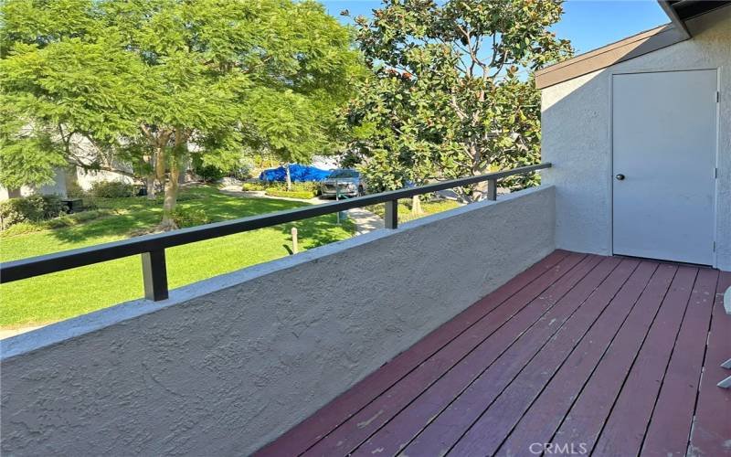 large balcony with large storage closet