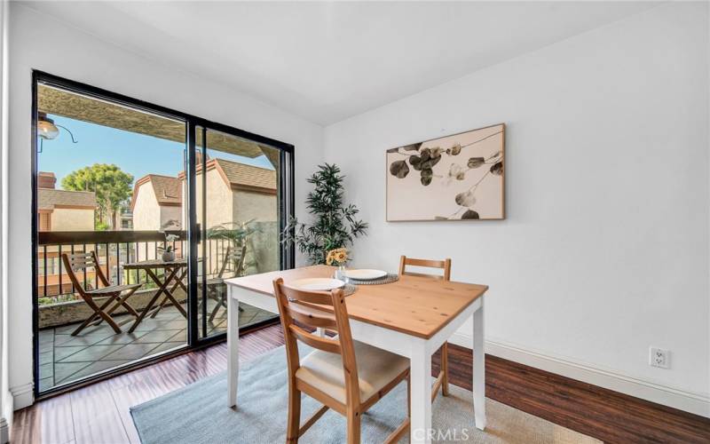 Dining area overlooking the balcony