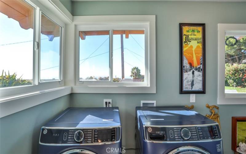 Laundry room with ocean view.