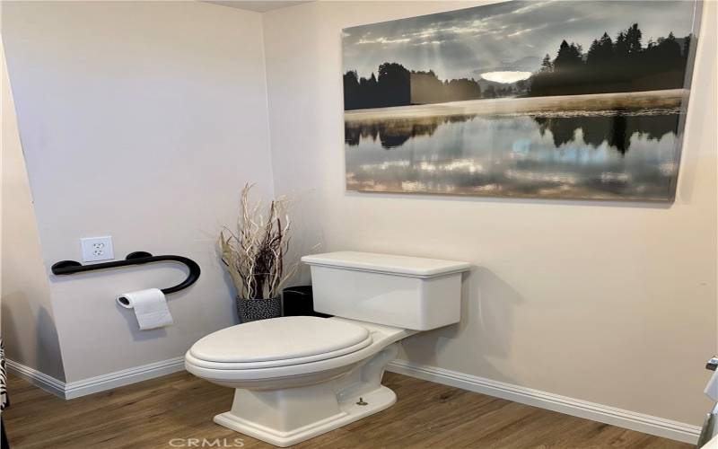 Raised Height Toilet, Grab Bar TP Holder