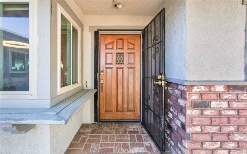 Brick clad entry.