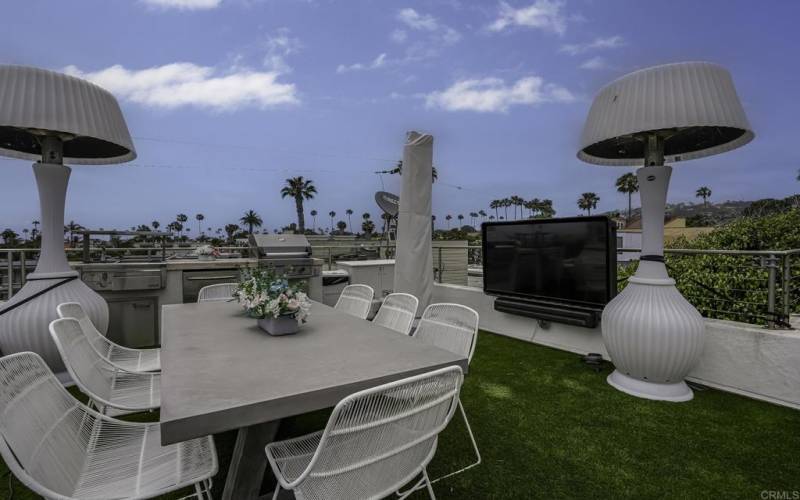 Roof deck with kitchen and big screen television