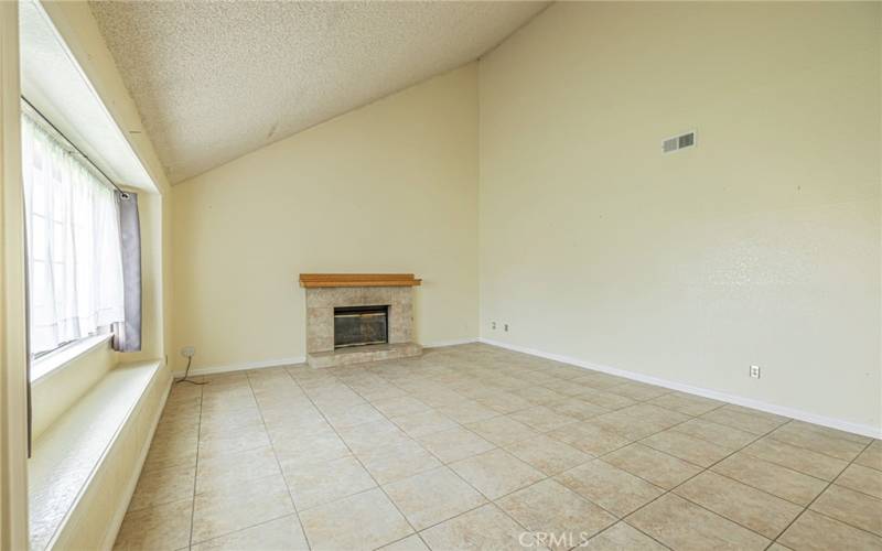 Living room view of the fireplace