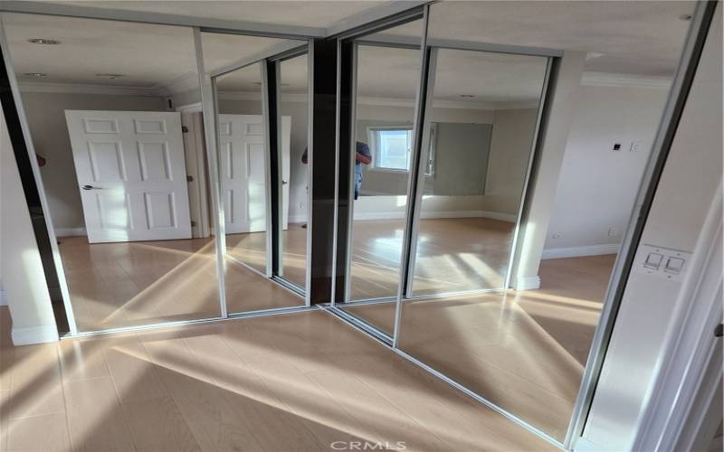 Custom Built Dual Mirrored Closet With Shelves Inside