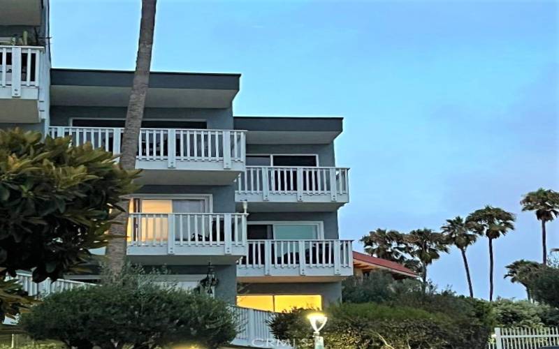 view to balcony from guest parking area