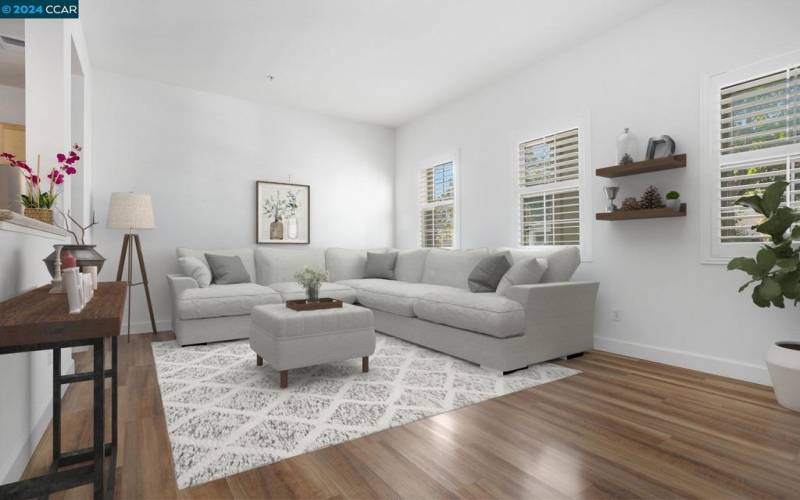 Virtually staged family room off kitchen