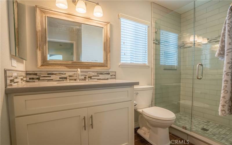 Downstairs bathroom with walk in shower