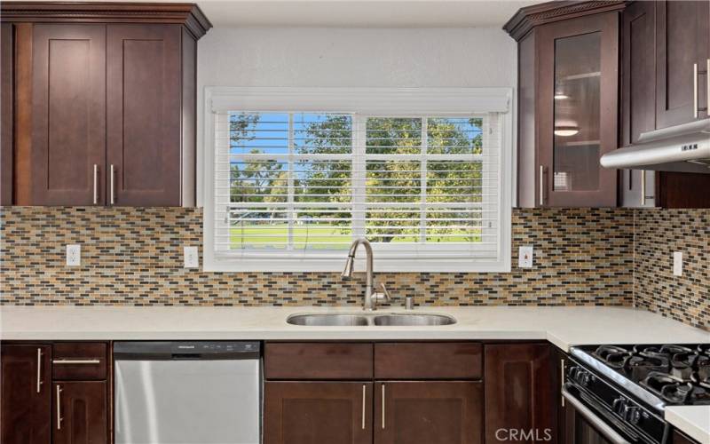 Kitchen with stainless appliances, strong vent fan