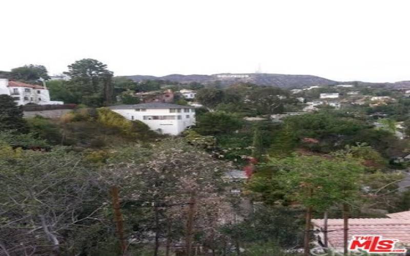 view of the Hollywood sign from patio