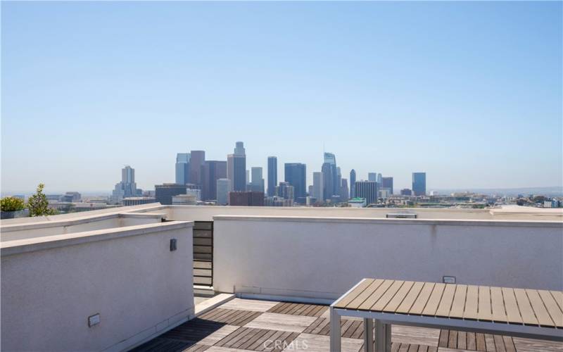 Rooftop deck's panoramic view of DTLA