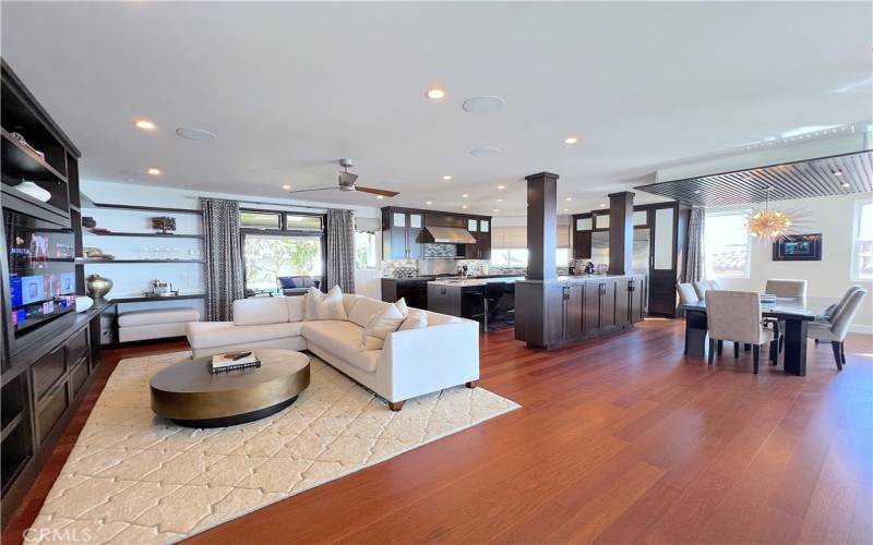 Family room open to kitchen and dining room