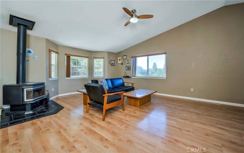 Bay window in front living area for charm and personality.