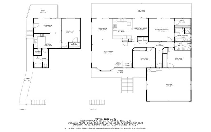 Approximate floor plan, shows ADU underneath house along with path along side of house to enter ADU.