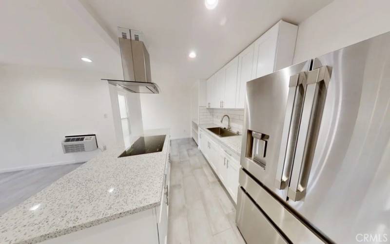 Kitchen with new countertop, new large sink and induction stove. Refrigerator is included.