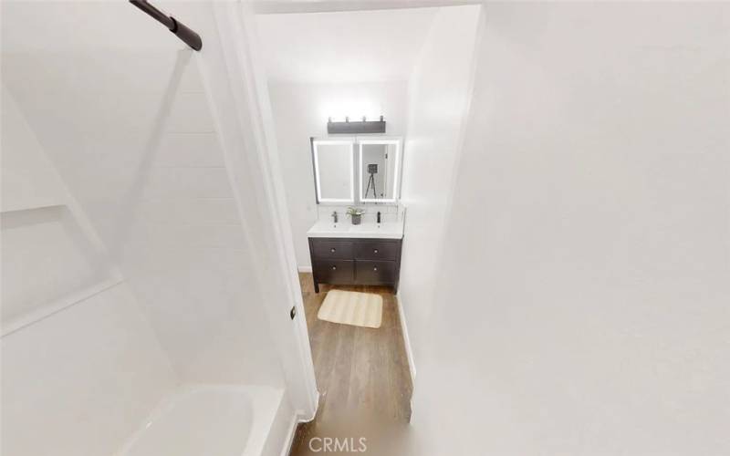 View of the vanities and sinks from the shower room.