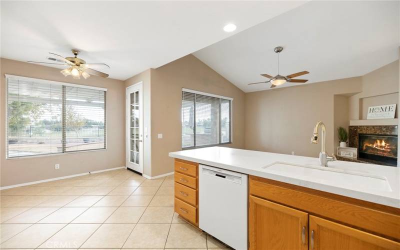 Kitchen & family room with views of the golf course