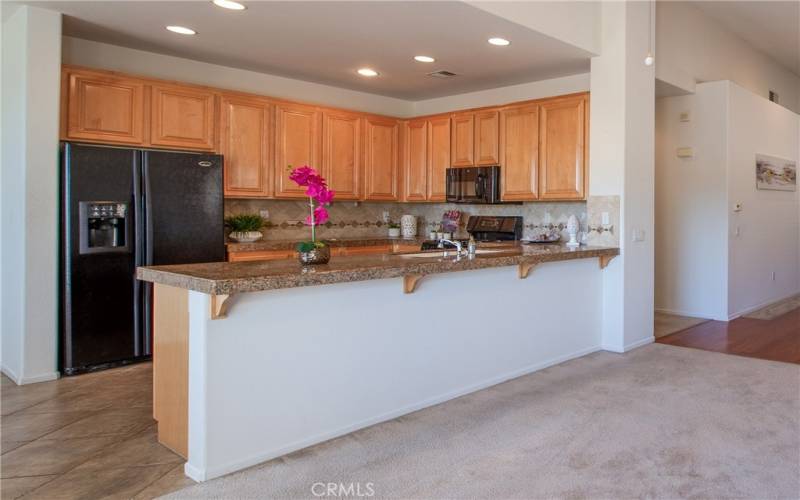 Breakfast bar overlooking the family room.