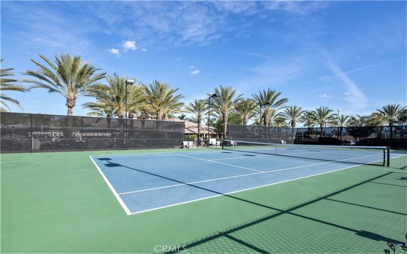 Two night lighted tennis courts and four pickleball courts.