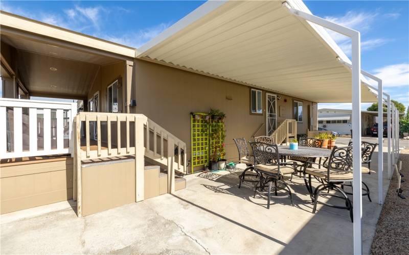 Large covered porch with recessed lights