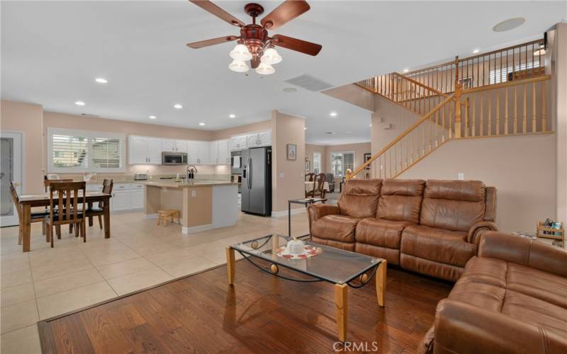 The kitchen opens to the family room