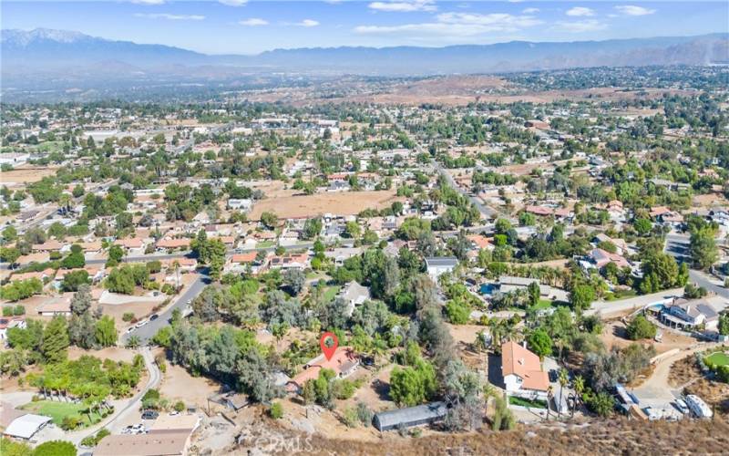 View from the hillsides looking towards the home