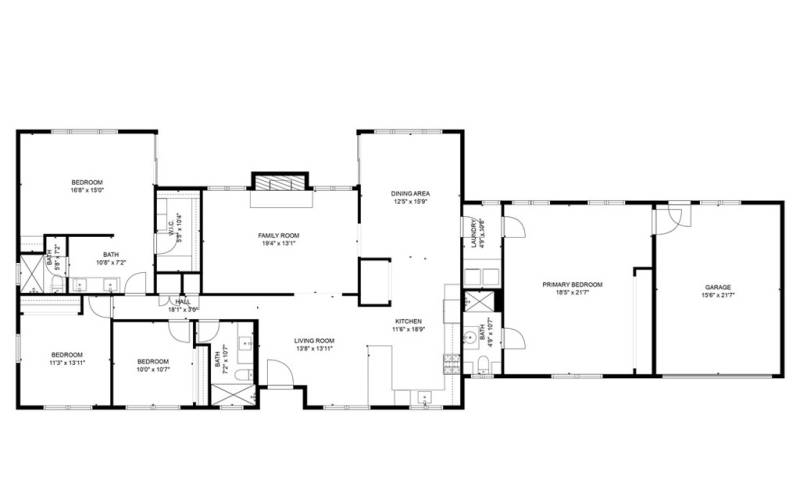 Floorplan shows the 2nd primary bedroom on one end of the home and the other primary bedroom on the other. The ideal set up for in laws and guest or even that young adult that wants their space!