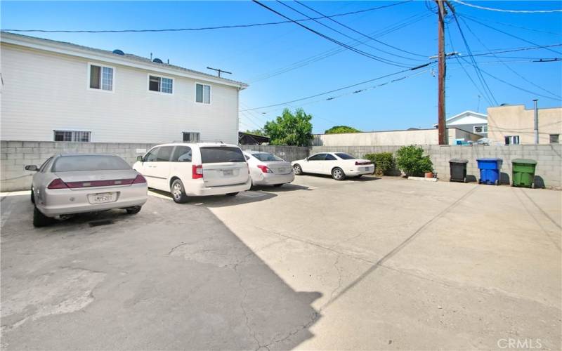 Back yard view, at rear of units, parking area