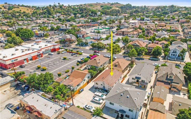 Aerial View, arrow pointing to Units 2 & 3, 2329 A & 2329 B.