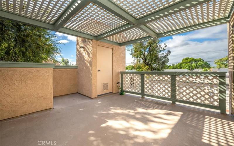 Large patio accessible from living room or kitchen sliders