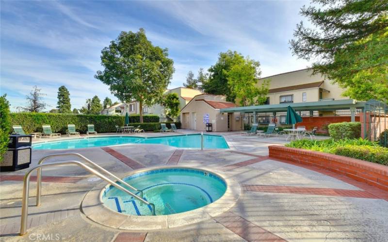 Two community pools, spas and saunas.  Showers at both pools.