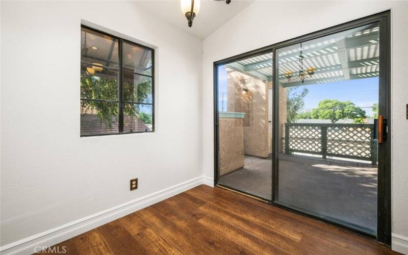 This breakfast nook at the end of the kitchen could make an ideal work from home desk areas