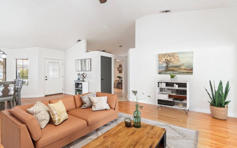 Open spacious living room and dining area