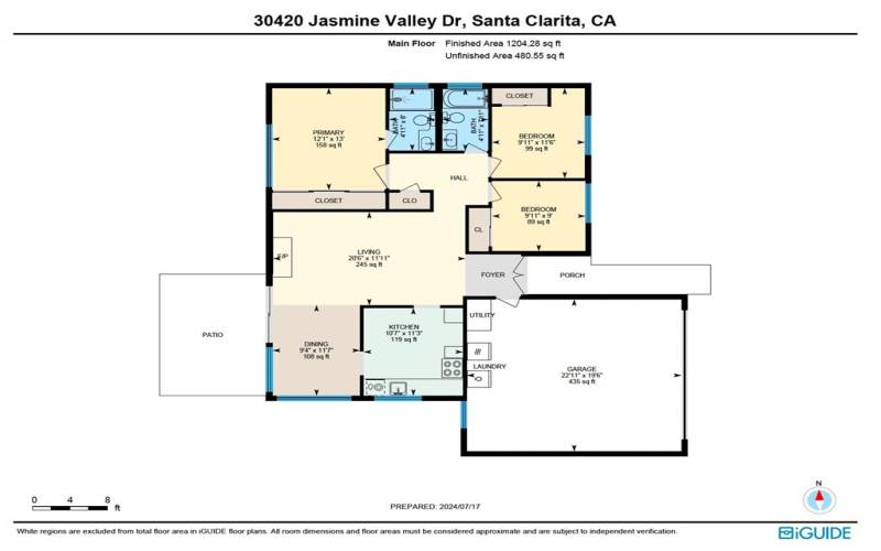 2D plan: Finished Area 1204.28 sq ft

Unfinished Area 480.55 sq ft