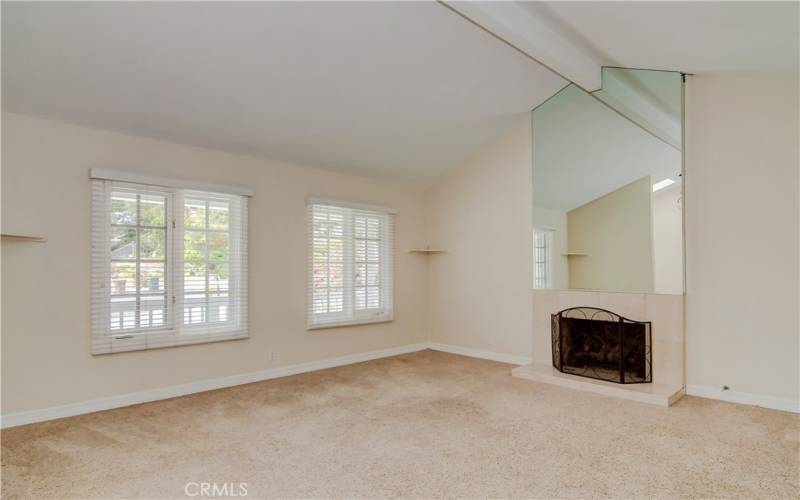 Valuted ceilings and a fireplace in the large, formal living room