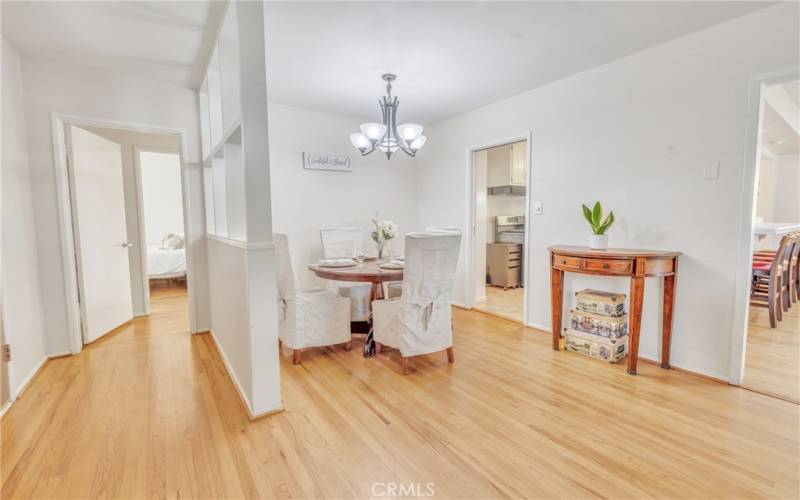 Dining area with original accent wall