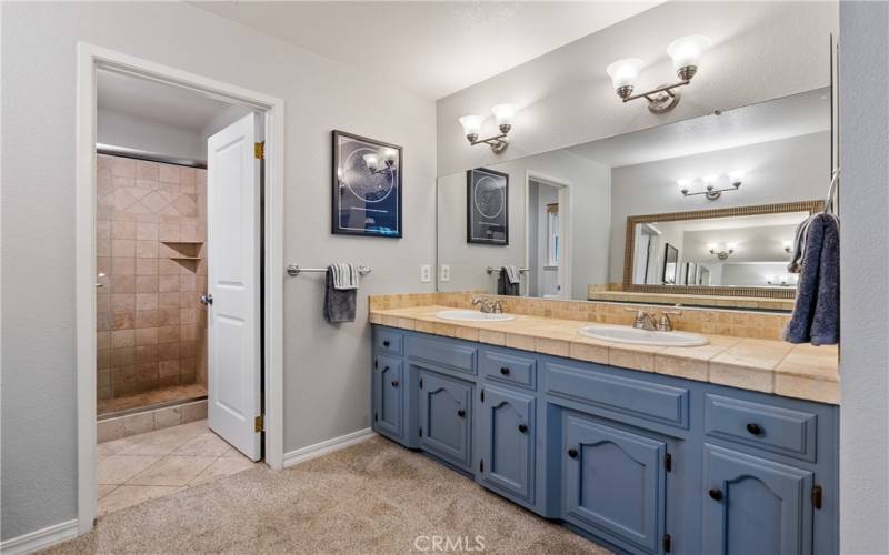 Beyond the vanity area is a fabulous walk in shower in its own room.