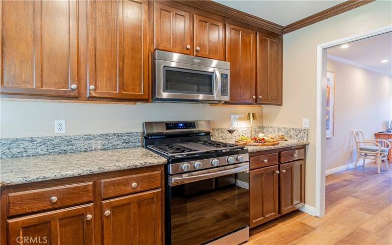 Kitchen has newer microwave and stove