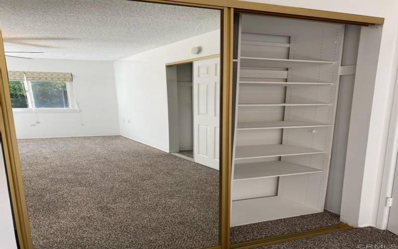 Mirrored closet door in primary bedroom