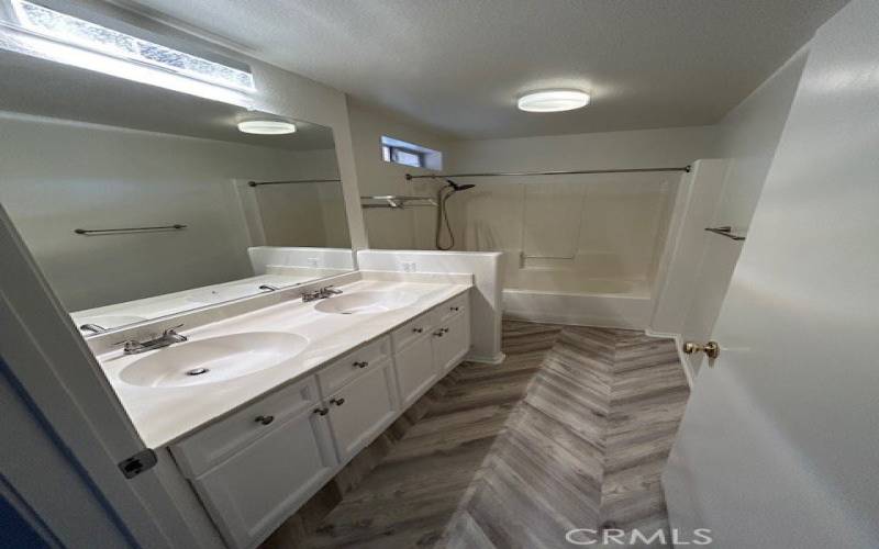 master bath with new shower & shoer doors