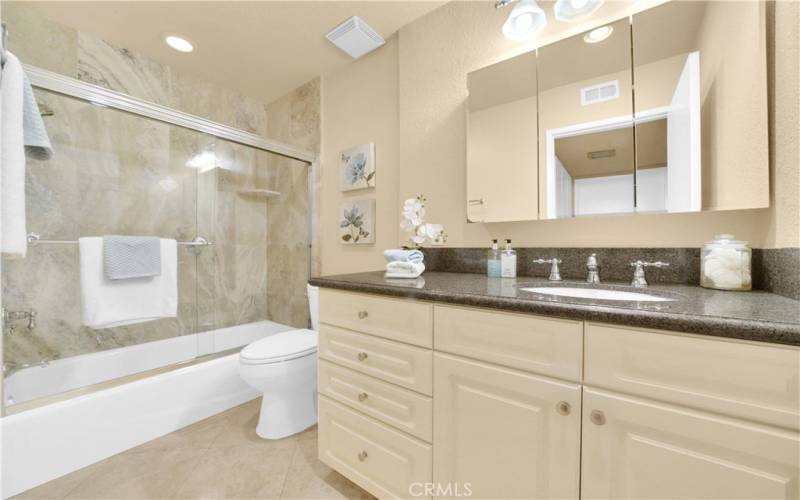 Hallway bathroom downstairs with tub/shower combo