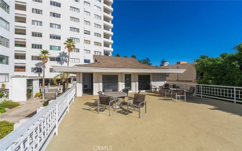 Clubhouse and one of many outdoor areas for social gatherings and parties.